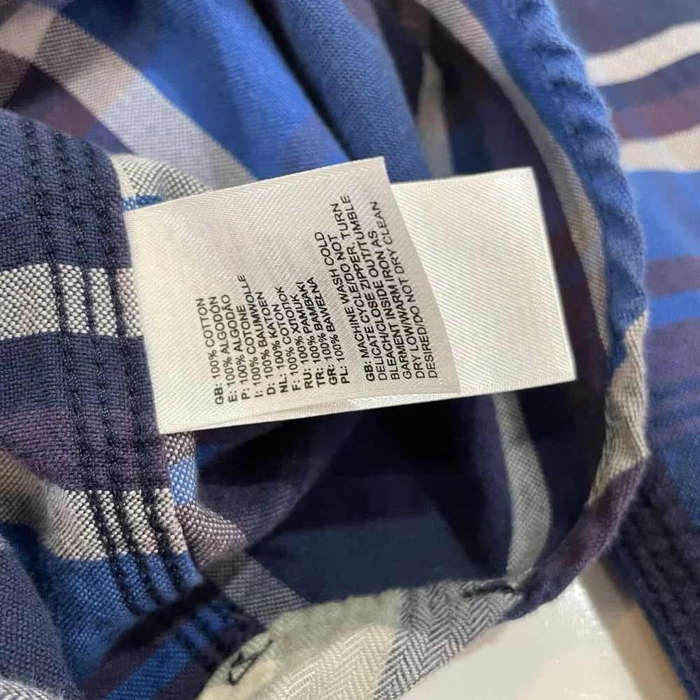 The North Face Plaid Flannel Shirt Men's Size Small Blue Gray Long Sleeve Cotton
